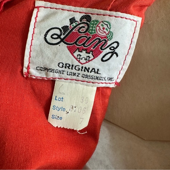 Vintage 1960s Lanz Originals Maxi Dress Red Bodice & Folk Art Print Skirt Sz 7 - Picture 6 of 11